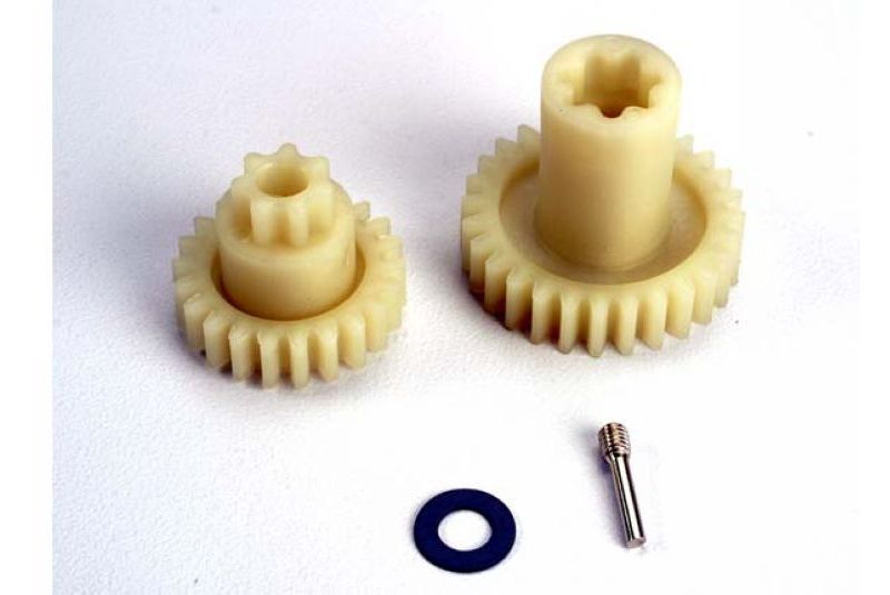 Primary gears: forward (28-T)/ reverse (22-T)/ set screw yoke pin, M3/12 (1)/ 5x10x0.5mm PTFE-coated