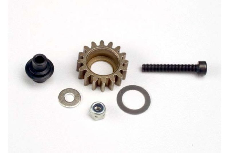 Idler gear, steel (16-tooth)/ idler gear shaft/ 3x8mm flat metal washer/ 8x12x0.5mm PTFE-coated wash