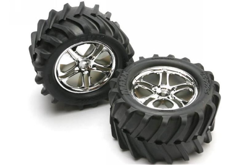 Tires & wheels, assembled, glued (SS (Split Spoke) chrome wheels, Maxx tires, foam inserts) (2)